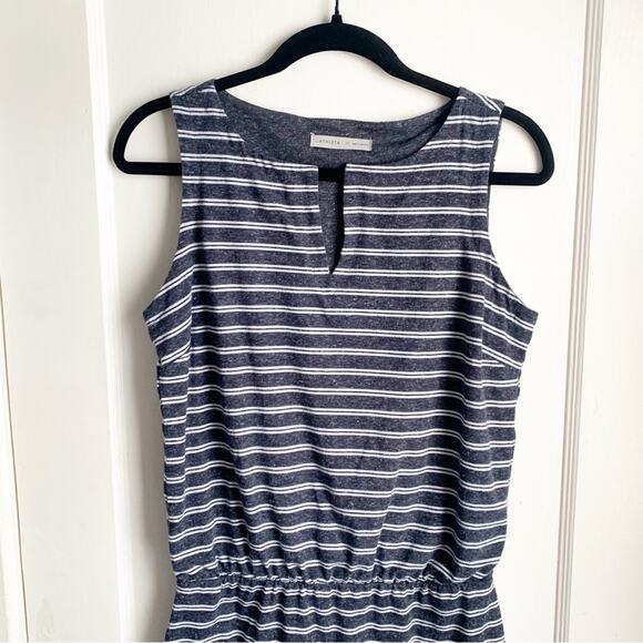 Athleta Striped Linen Blend Vida Sleeveless Dress Navy White Classic Size XS - Picture 5 of 12